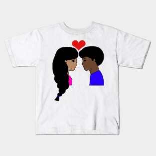 Kawaii Interracial Couple Love Cartoon Dark Black/Brown Kids T-Shirt